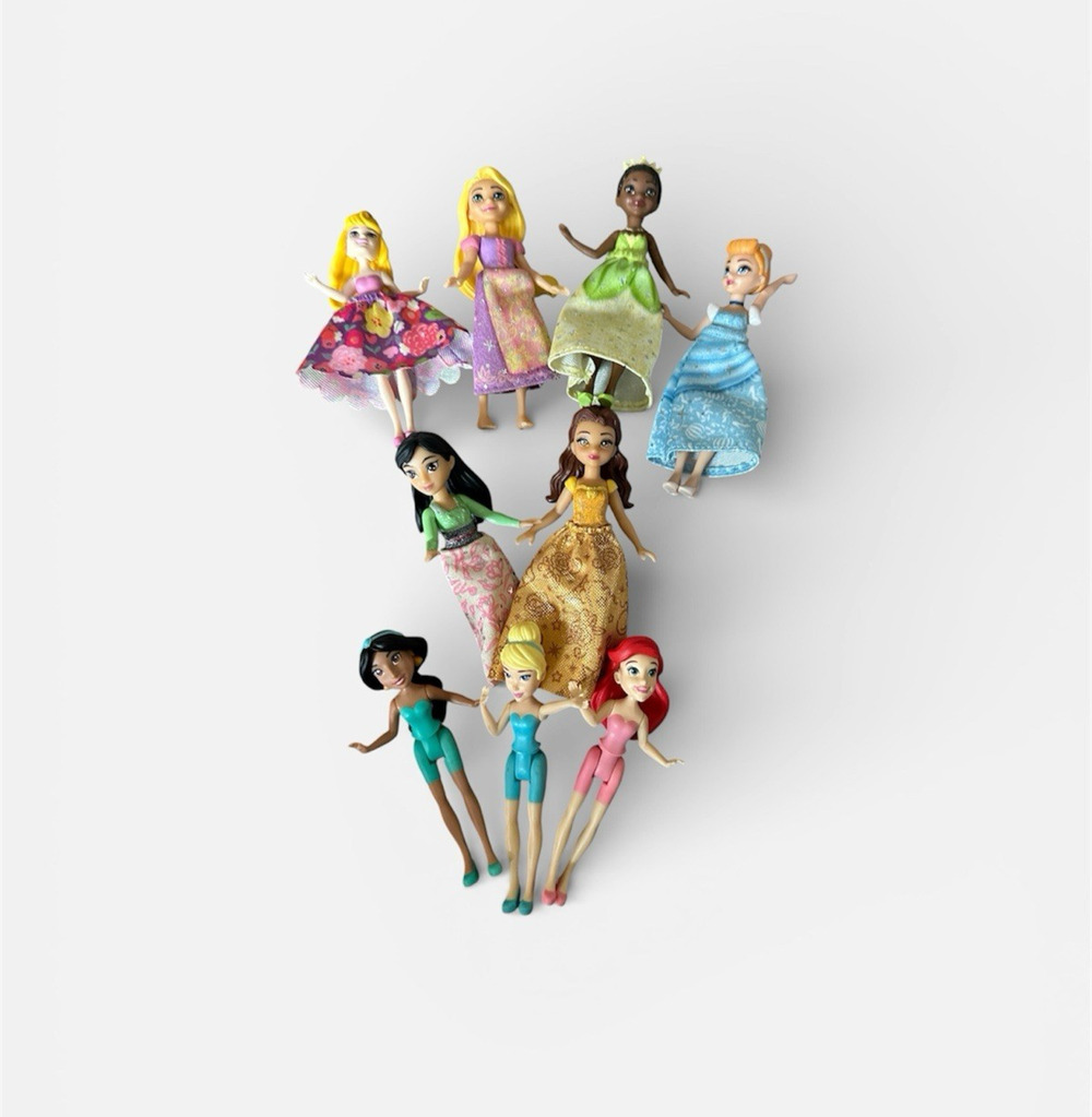 Disney Princess Small Posable Dolls 3.5" Lot Of 9